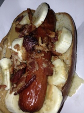 Peanut butter, bacon and banana = hot dog heaven